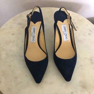 NEW Jimmy Choo navy blue suede sling back heels
